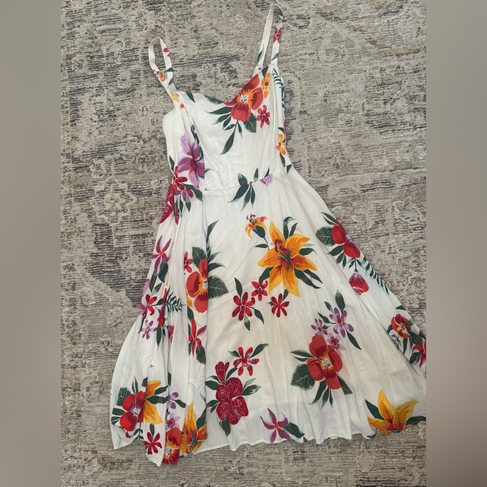 White Floral Print Summer Dress